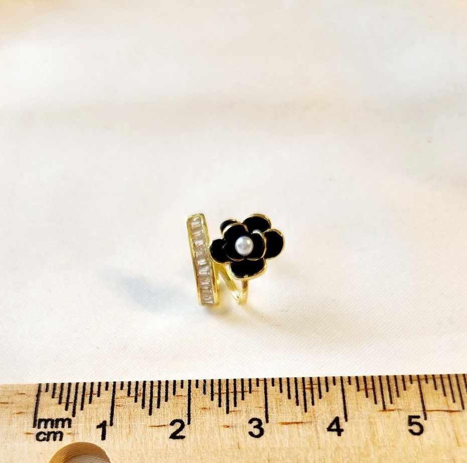 Thumbnail: ROSE + CRYSTAL DOUBLE ROW C HOOP EARRINGS