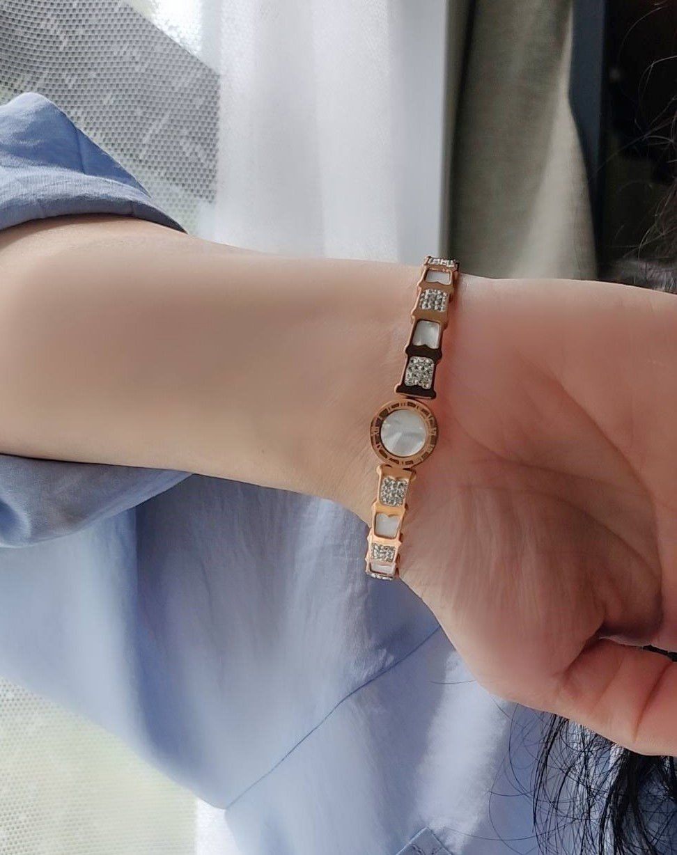 Thumbnail: SHELL IN ROMAN NUMERALS CRYSTAL BANGLE