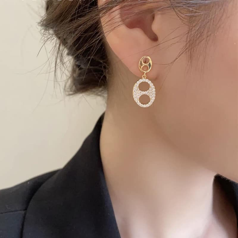 Thumbnail: DOBULE TRENDY LOGO DANGLE EARRINGS