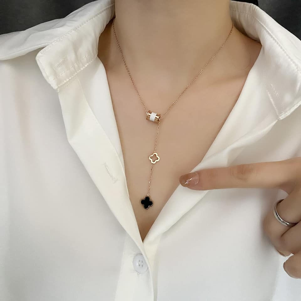 Thumbnail: DOUBLE LUCKY CLOVER CHAIN NECKLACE – Rose Gold Tone