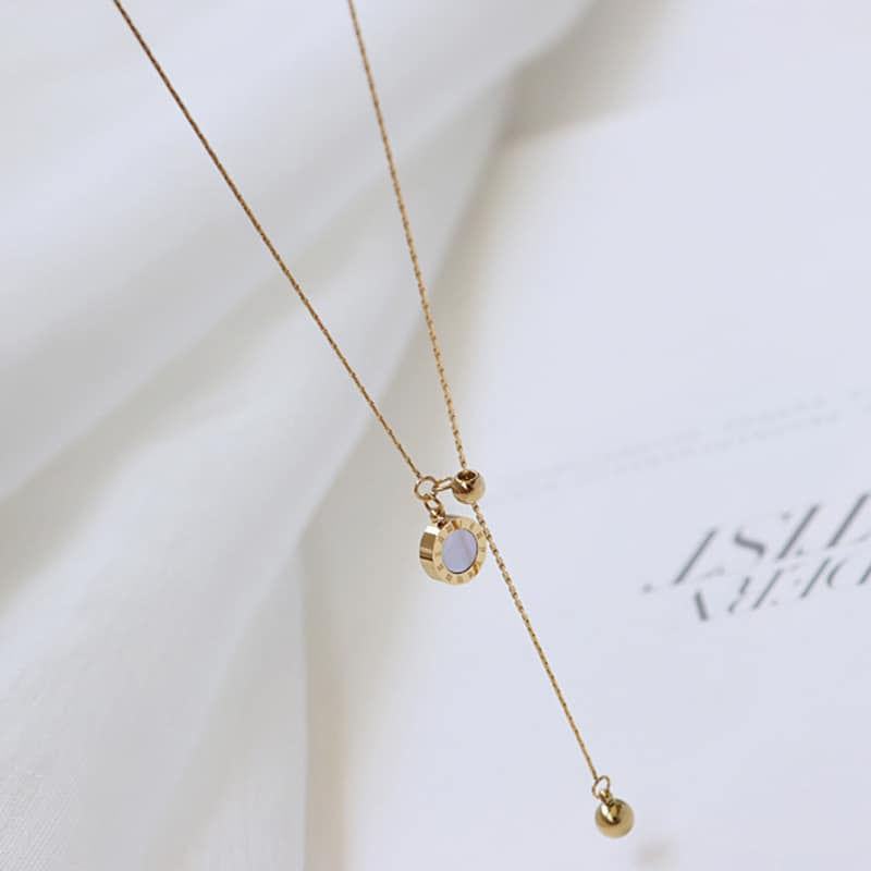 Thumbnail: BLACK AND WHITE DOUBLE-SIDED WEAR ROMAN NUMERALS SLIDER NECKLACE – Gold Tone
