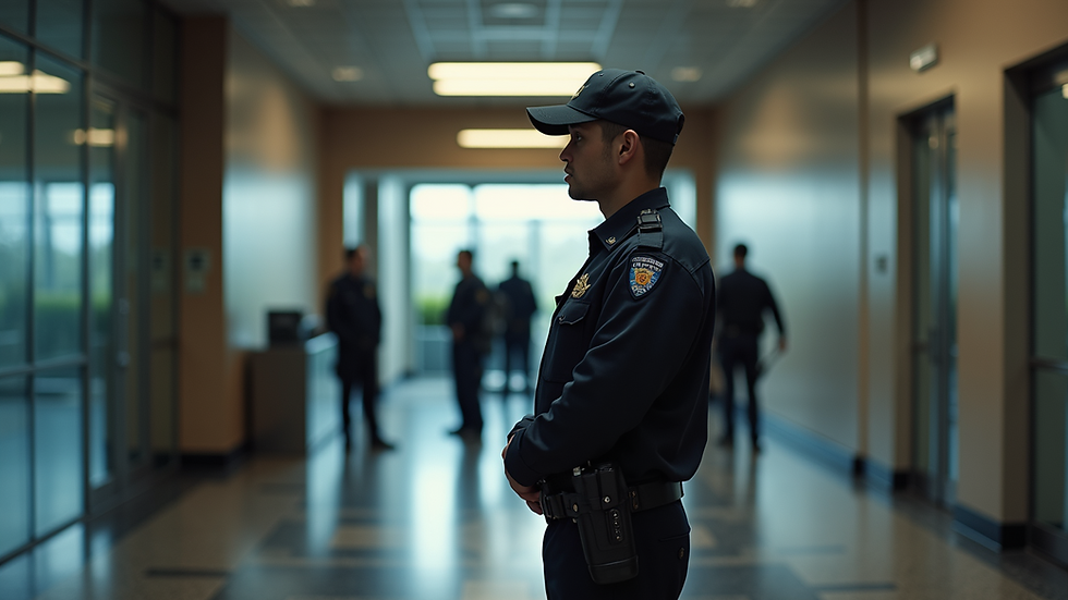 Eye-level view of a security guard at an entrance