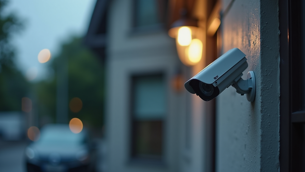 Close-up view of security camera installed on building exterior