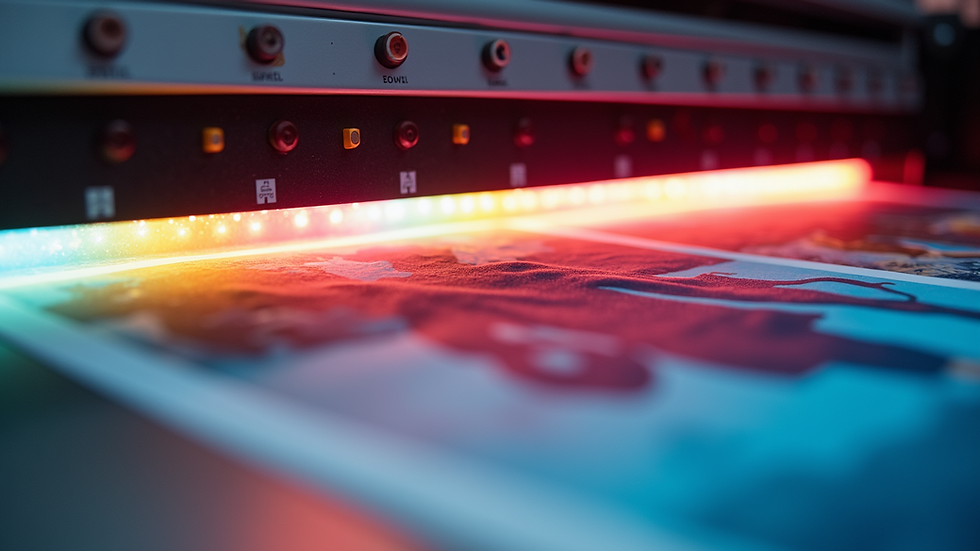 Close-up view of sublimation printing machine applying heat to fabric