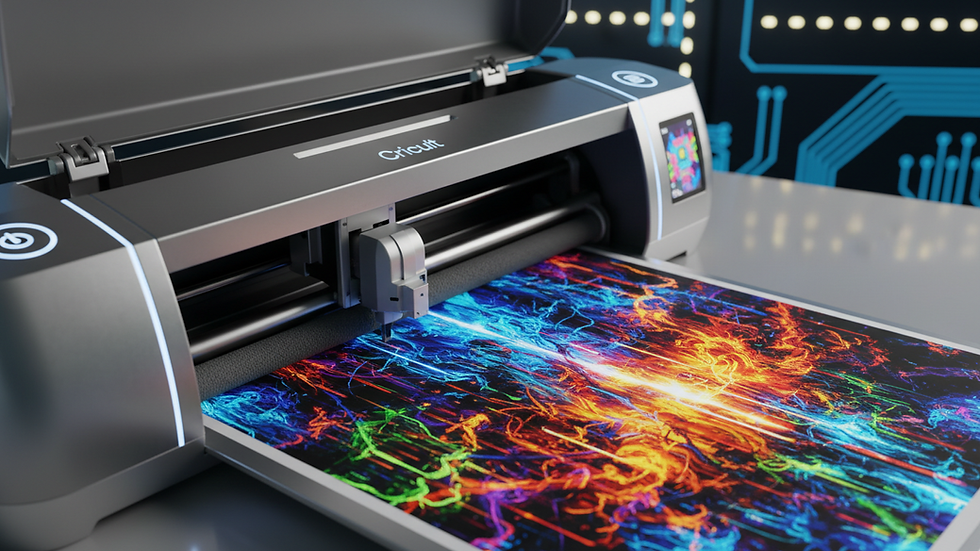 Close-up view of a Cricut machine next to sublimation transfer paper