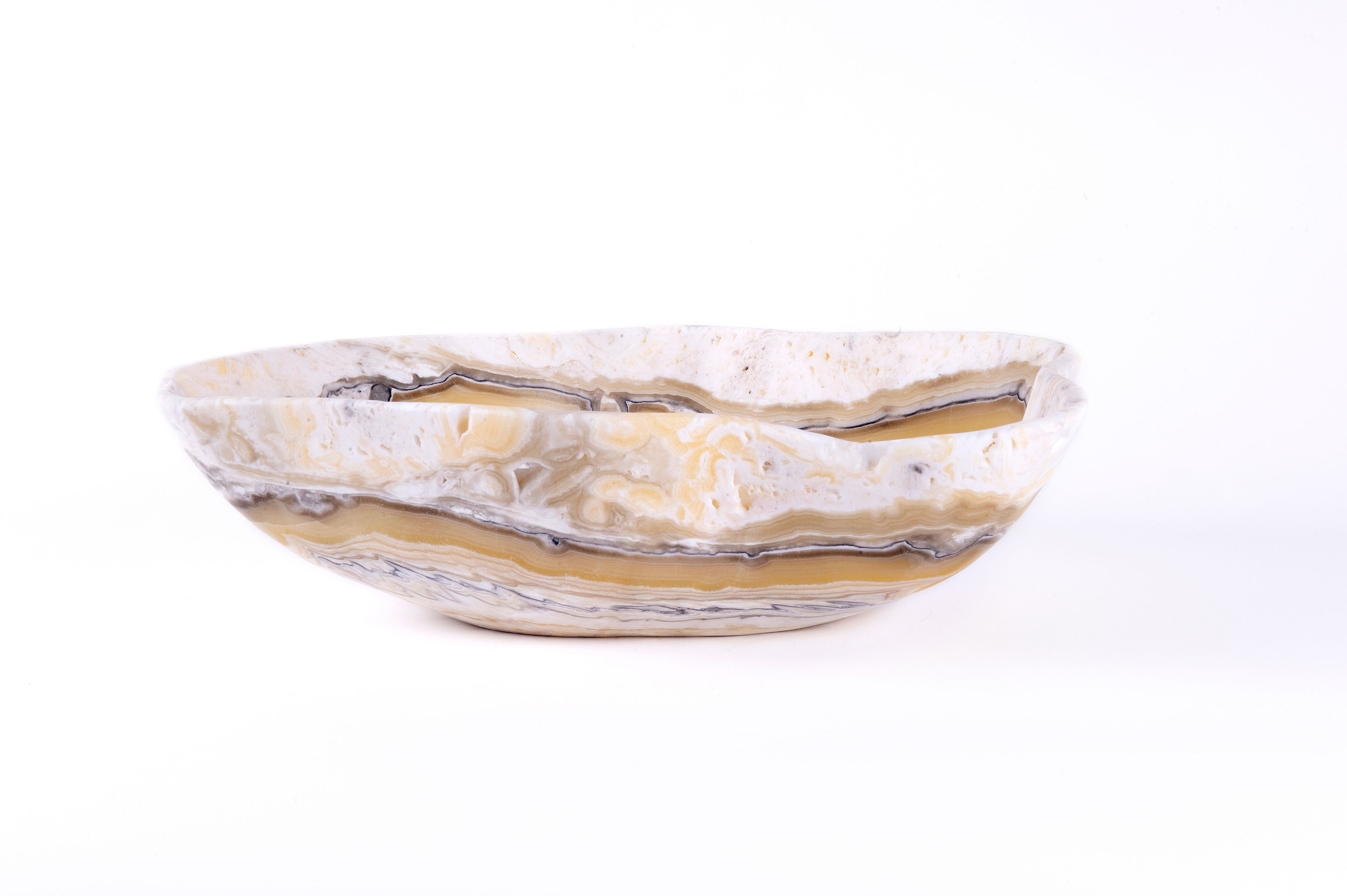 Patterned Yellow & White Onyx Bowl