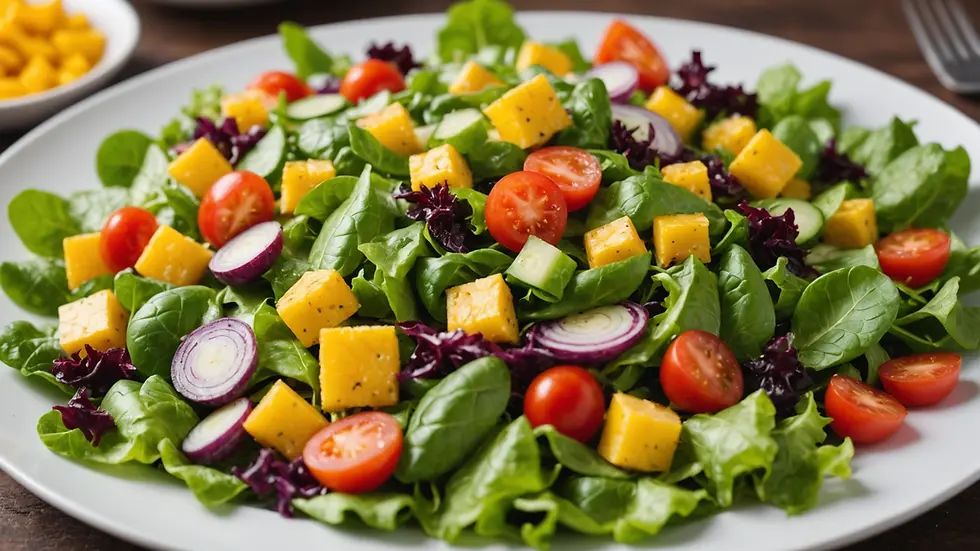 Close-up view of a colorful salad on a plate