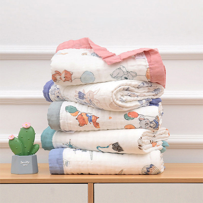Fluffy Muslin Cotton Baby Blankets with Kids Print