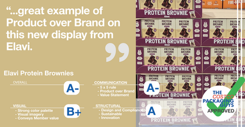 Elavi Protein Brownies new Costco feature pallet display with product-forward packaging design