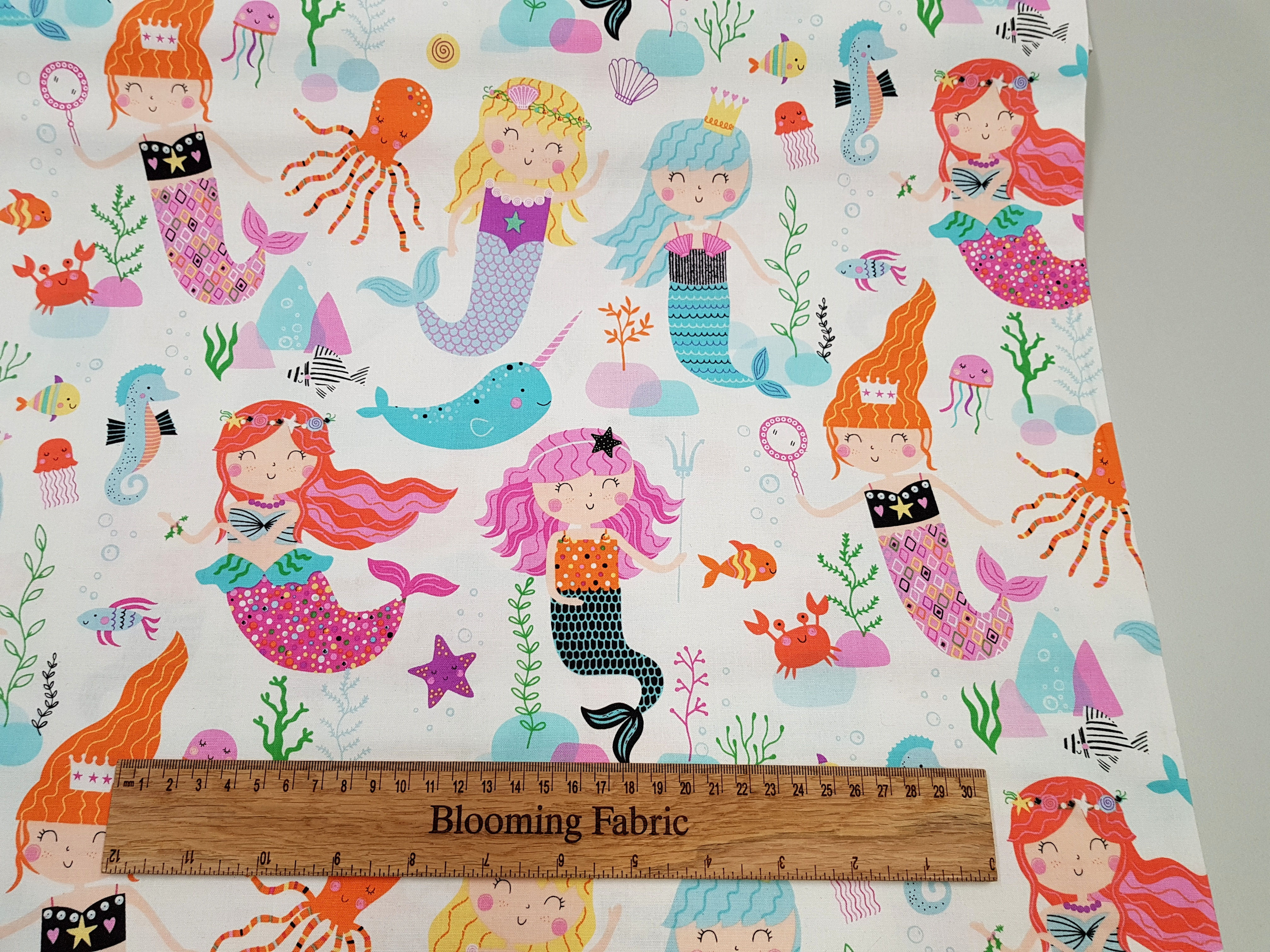 Mermaid fabric, Sea life fabric, Under the Sea fabric 100% woven cotton