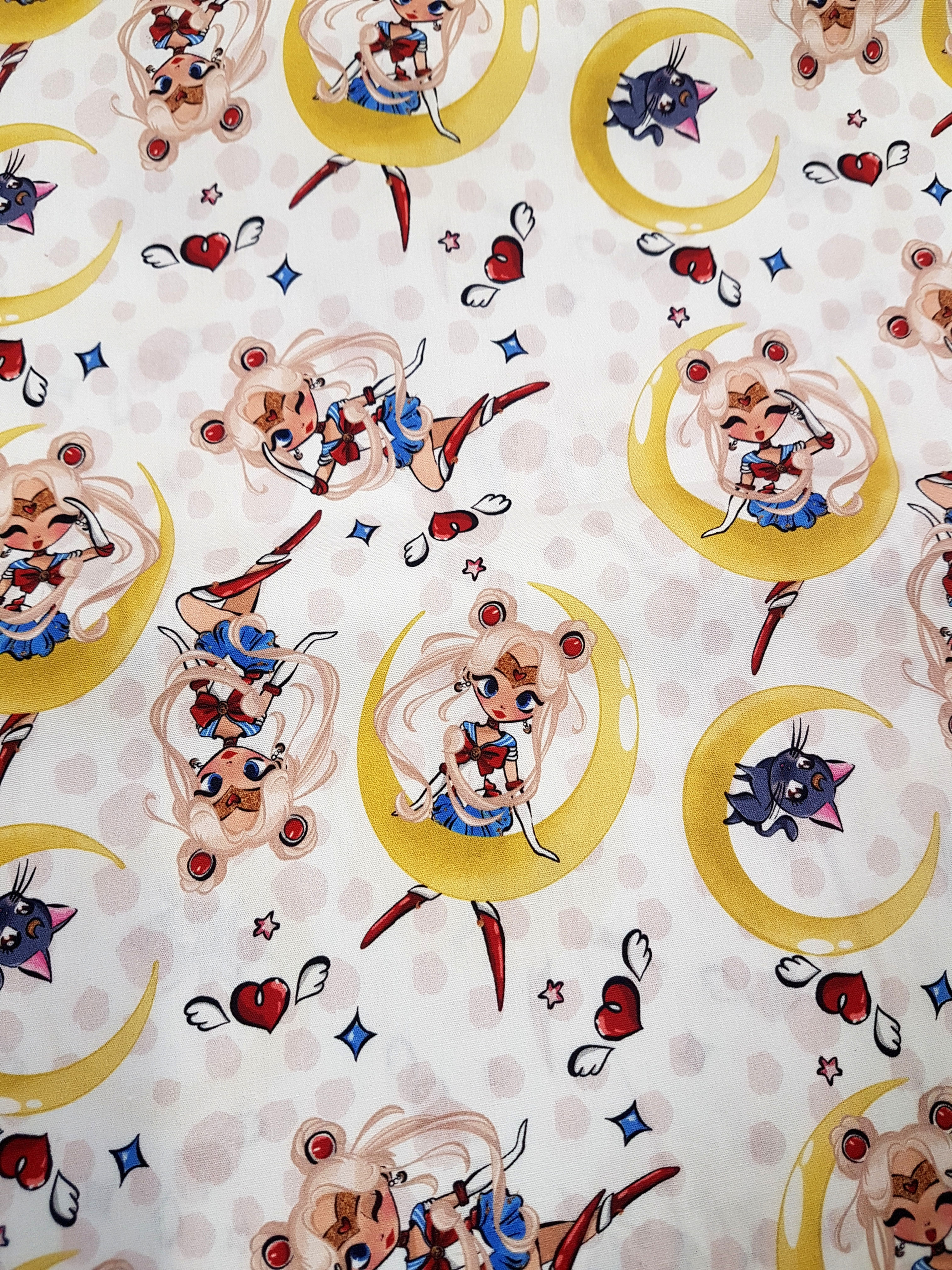 Moon girl with cat 100% Cotton woven fabric