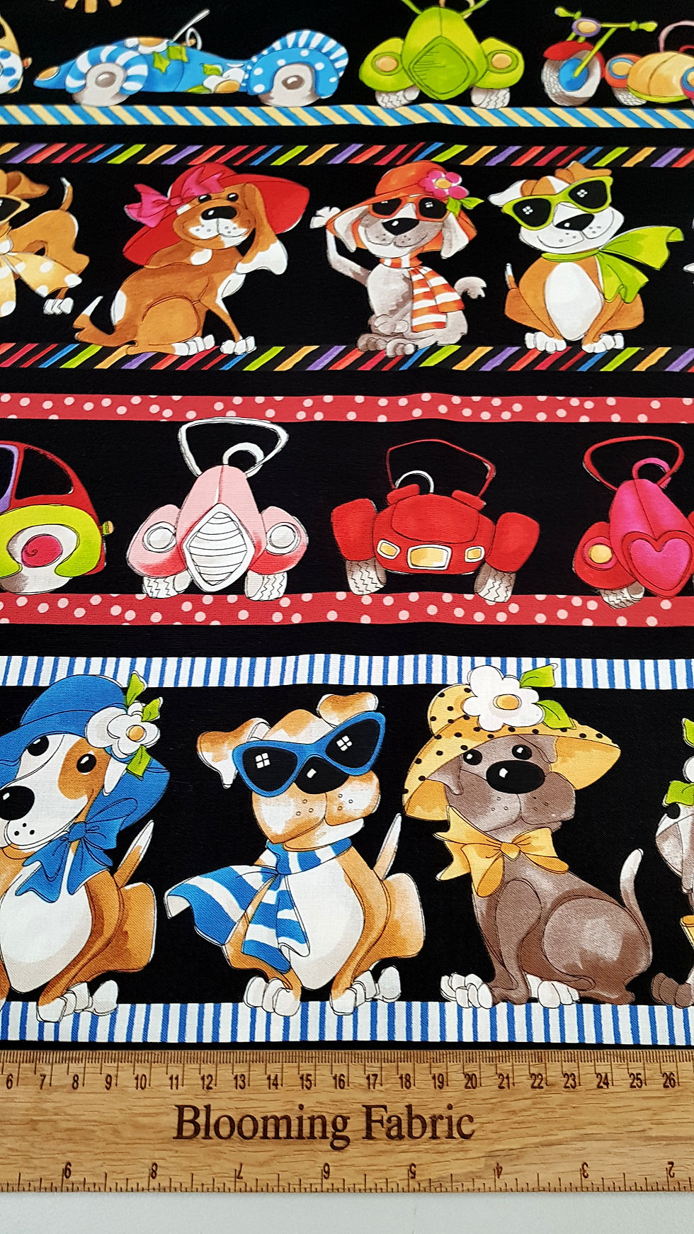 Miniature : Loralie fabric Go Doggie Dog Border Stripe Cotton Fabric Loralie Designs 100% co