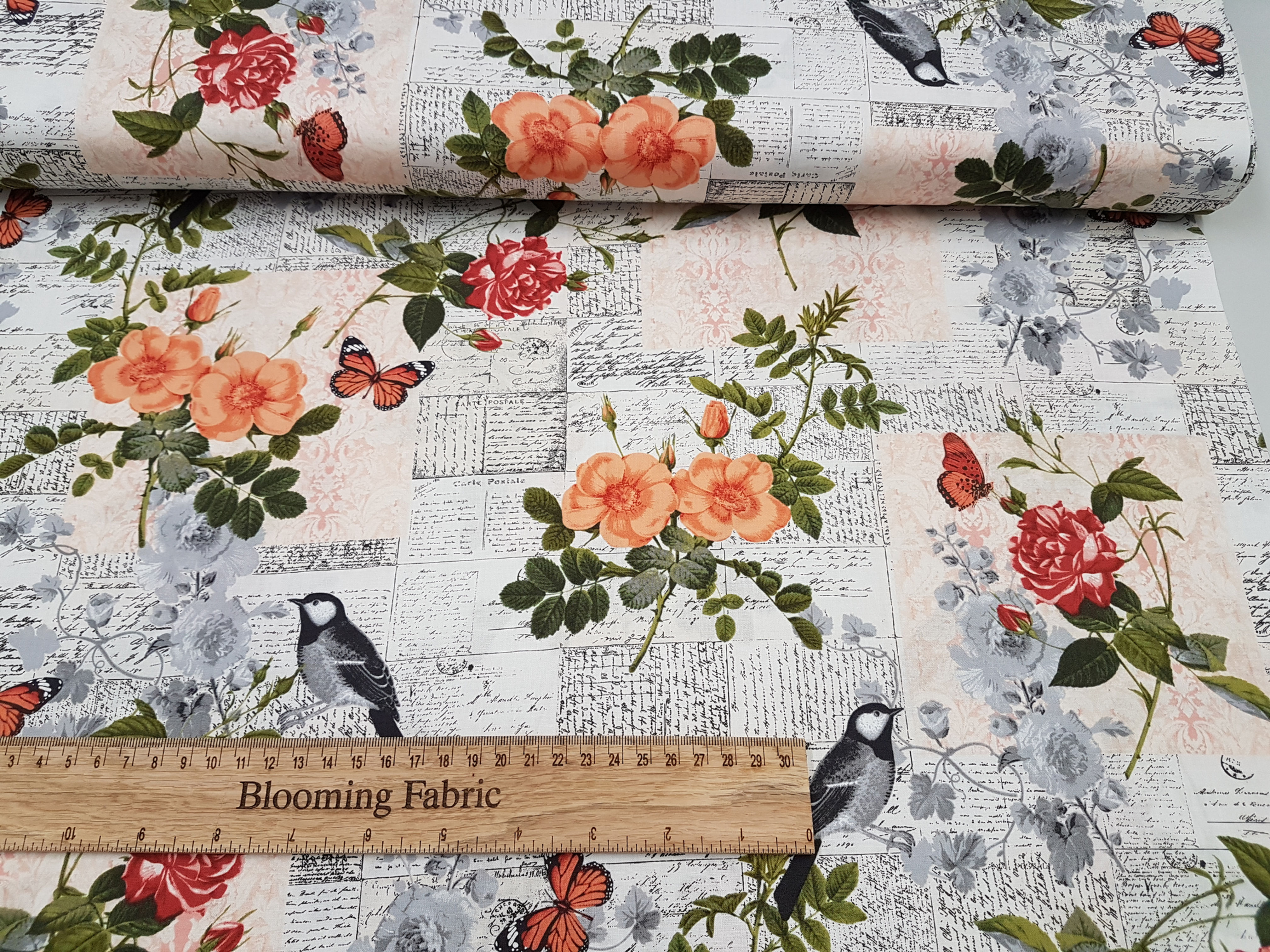 Bird fabric, Floral fabric, cotton 100% cotton print