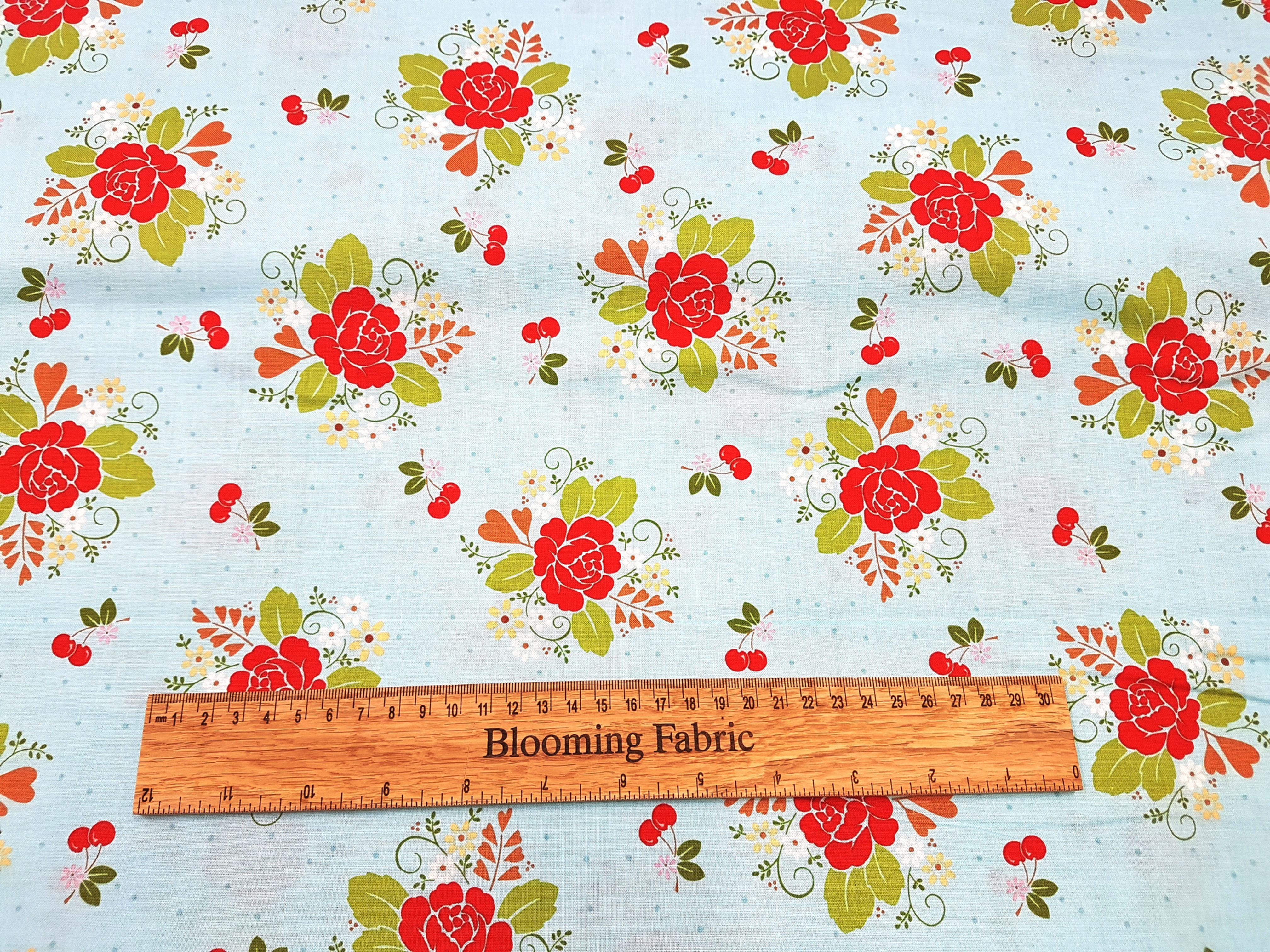 Riley Blake cotton fabric, Cherry fabric, Floral fabric, 100% cotton print