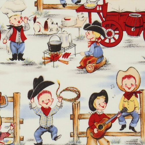 Michael Miller vintage retro style Lil Cowpokes fabric, cowboy fabric, 50's