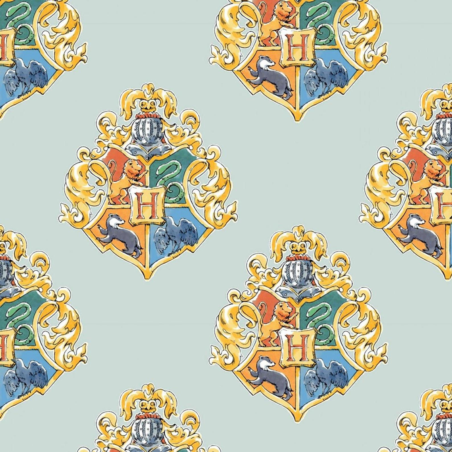 Hogwarts Fabric, Watercolour Crests Fabric, Harry Potter fabric print