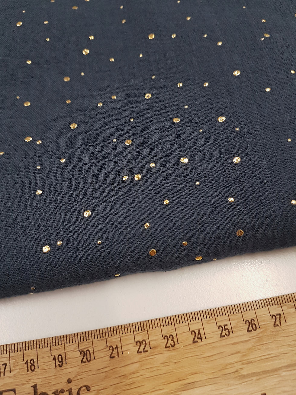 Miniatura: Double Gauze Navy fabric, gold speckled fabric
