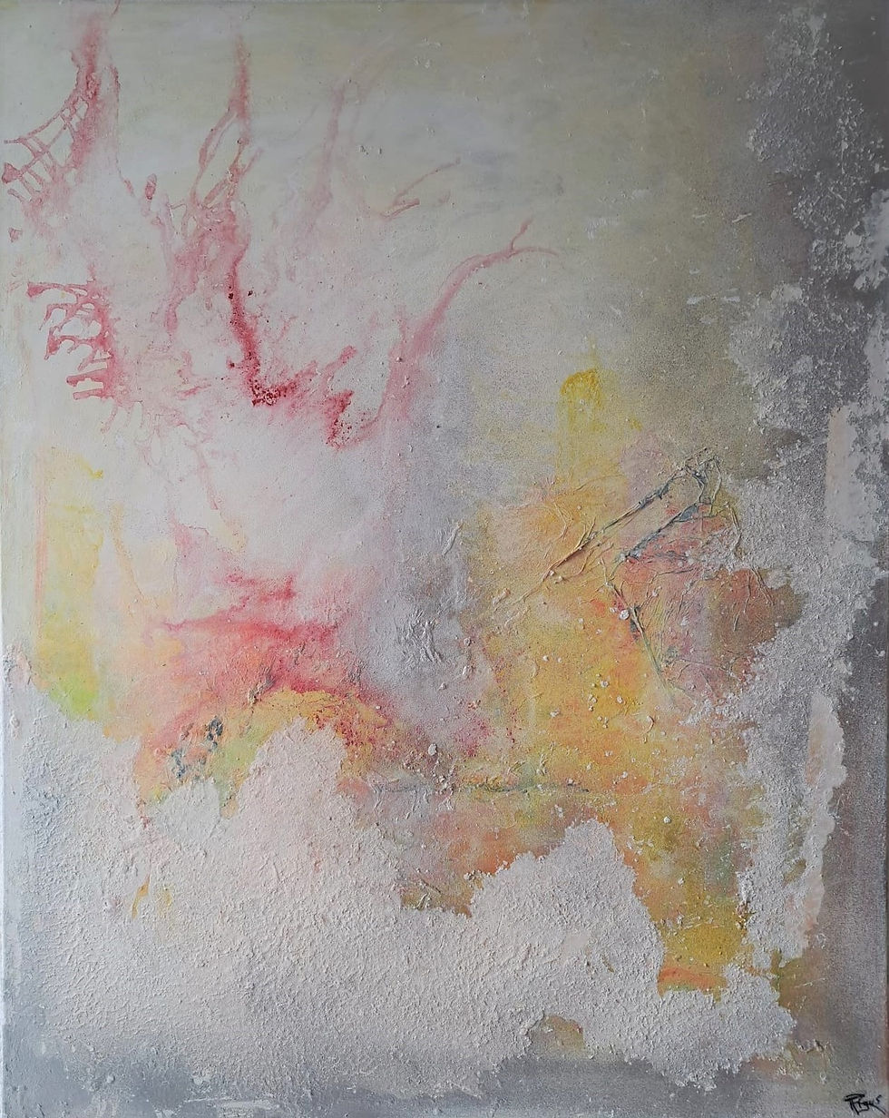 Painting Helium (80 x 100 cm, Acrylic on Canvas with Pigments & Spray Paint)