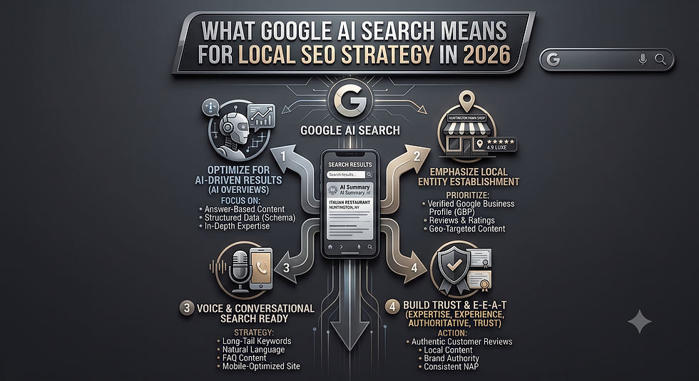 Google AI search visual illustrating how local SEO strategy is changing for businesses in 2026