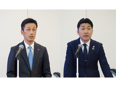 ビックカメラの秋保徹代表取締役社長とコジマの中澤裕二代表取締役社長の画像