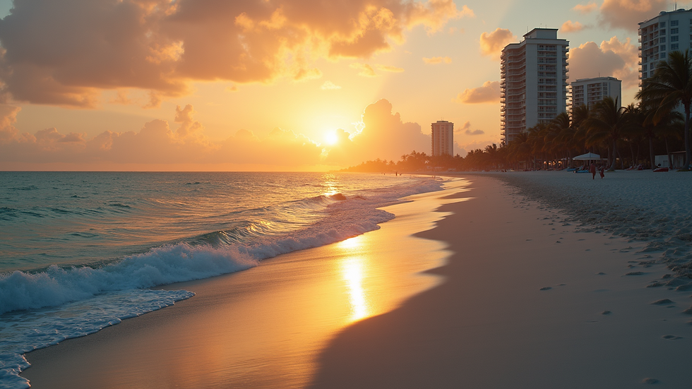 High angle view of a calm Fort Lauderdale beach at sunset