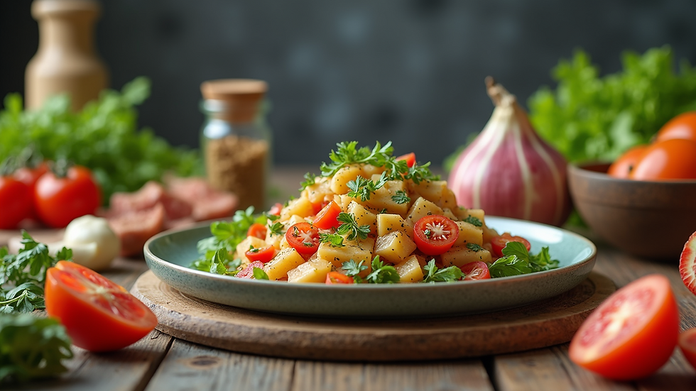Eye-level view of a meal prep setup with healthy ingredients
