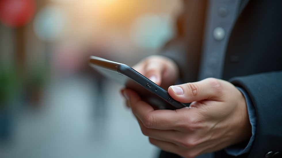 Vue rapprochée d’une main tenant un smartphone affichant une campagne marketing digitale
