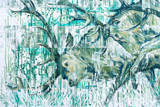 Stag rut painting by Hannah Shergold