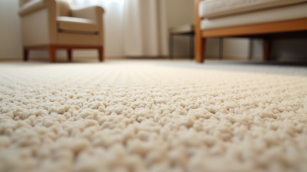 Close-up view of beige Berber carpet loops showing texture and durability