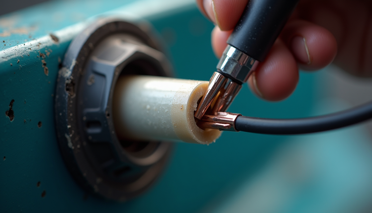 Close-up view of adhesive-lined heat shrink tube sealing marine electrical wire