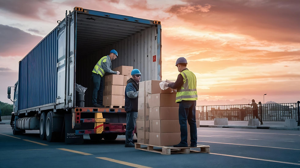 workers-courier-unloading-packaging-boxes-pallet-into-shipping-cargo-container-freight-tru