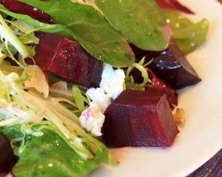 Mixed Spring Greens with Beets, Goat Cheese and Nuts