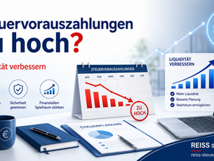 Steuervorauszahlungen zu hoch – Grafik zur Senkung von Steuervorauszahlungen und Verbesserung der Liquidität von Unternehmen, REISS Steuerkanzlei.