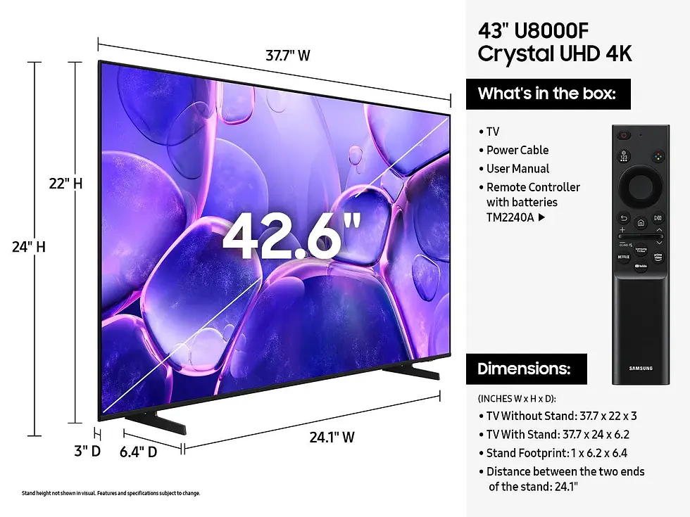 Thumbnail: SAMSUNG UN43U8000FPXPA 43″ UHD U8000F 4K LED SMART TV (2025)
