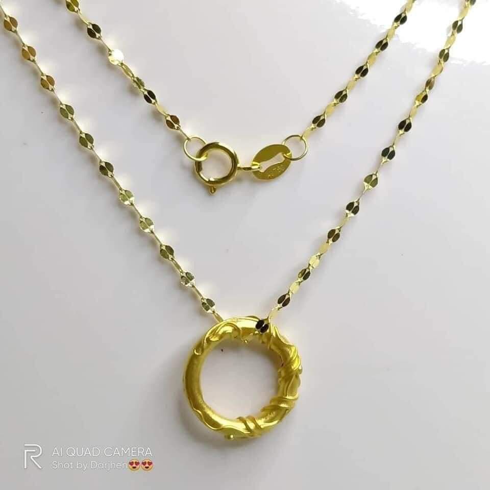 Thumbnail: 18k saudi gold mirror twist chain with 24k pendant