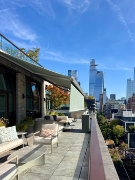 markilux x-1 retractable awning with shadeplus on NYC rooftop terrace outside of penthouse apartment.