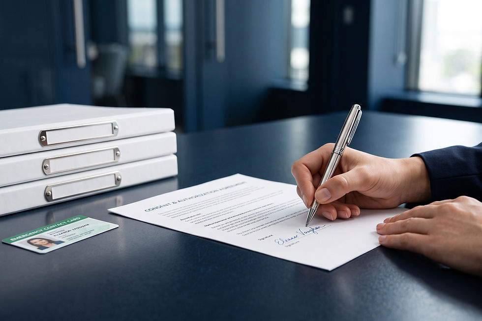 Professional workspace with immigration paperwork
