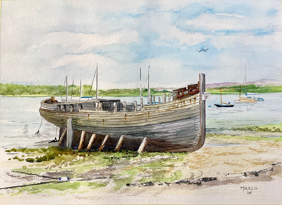 Finished painting “The Old Wreck at Dell Quay”with detailing added.