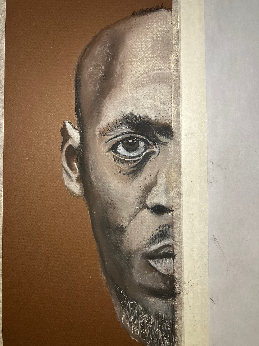 Athlete” – Heavy masking to control pastel transference on soft brown mat