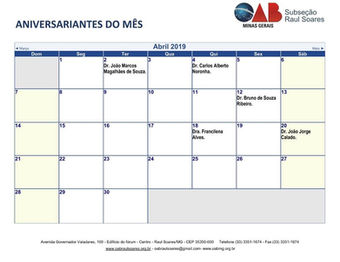 Advogados (as) Aniversariantes do mês de Abril