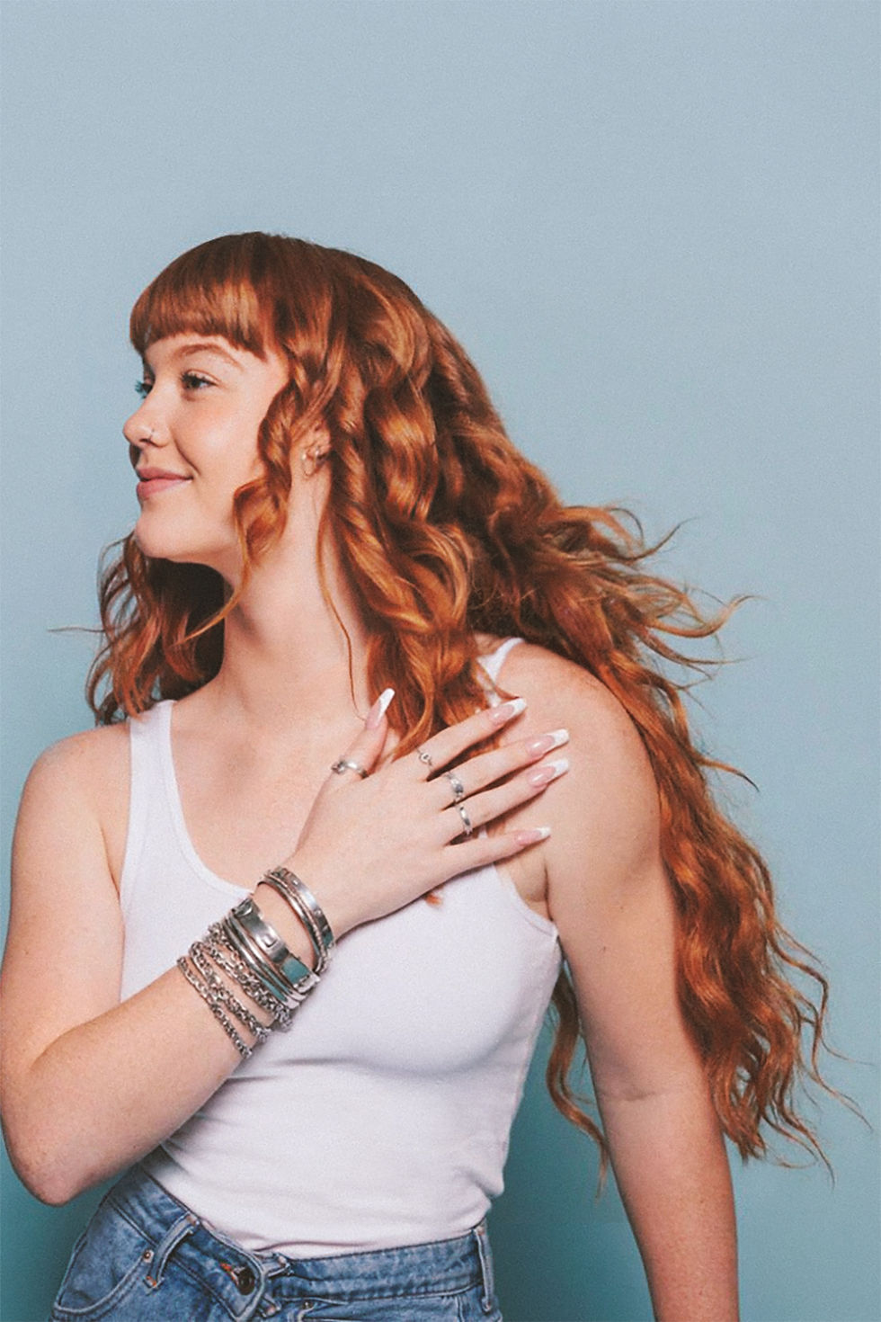 A woman with red hair