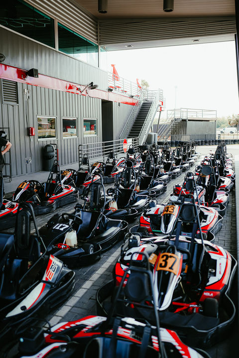 Line up of go karts.