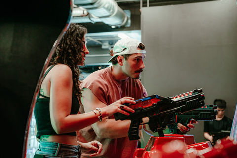 Friends playing in arcade