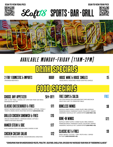 Loft18 Broussard Lunch Menu