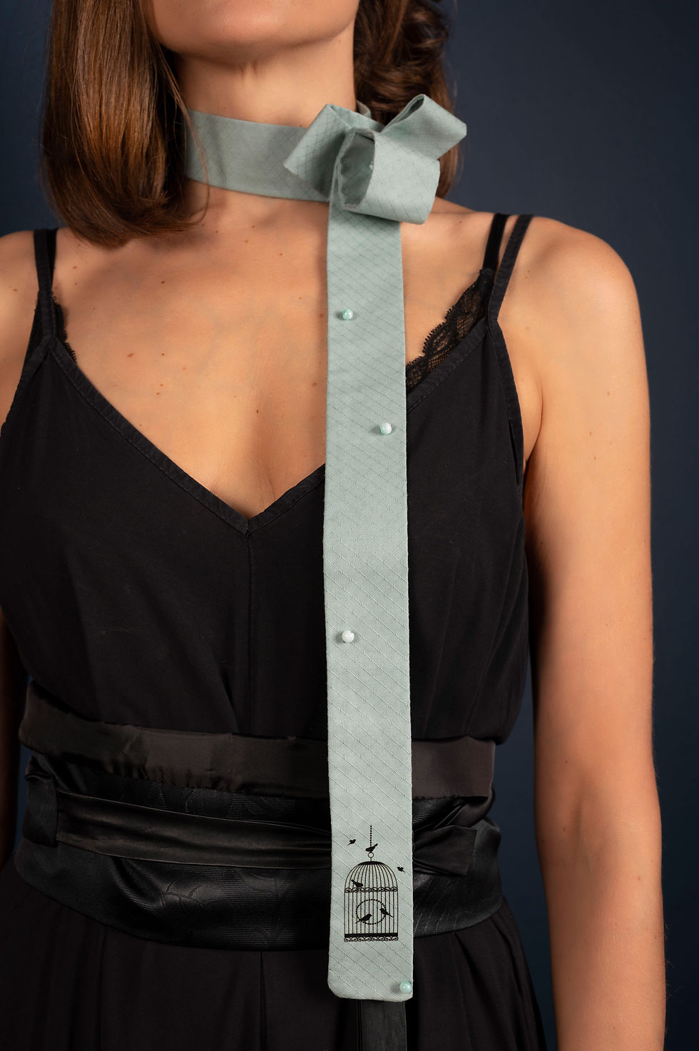 Thumbnail: Whispering Cage Cotton Necktie front view