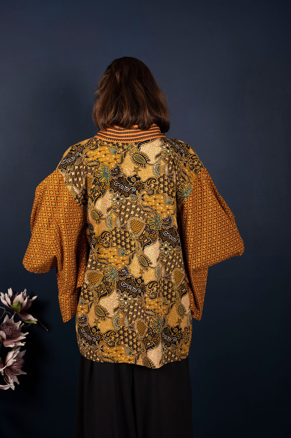 Thumbnail: The Cuba Golden Ethnic Short Kimono back view