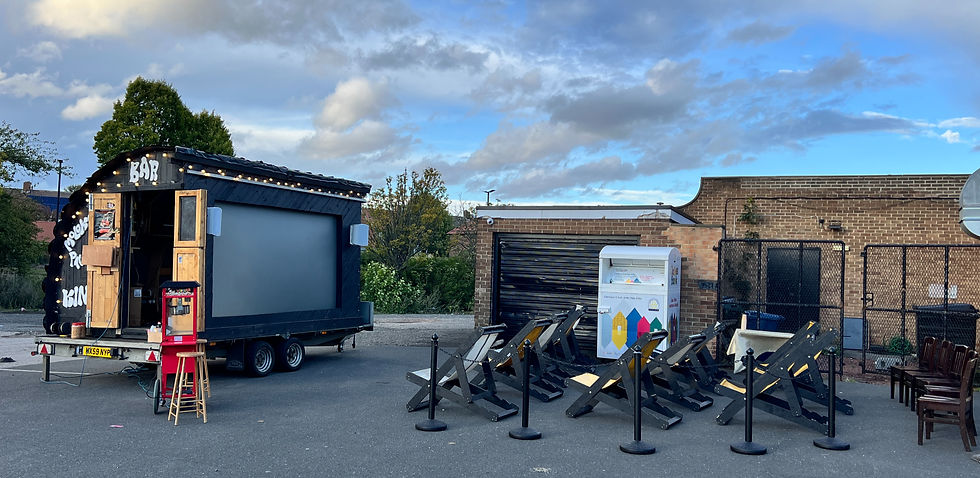 Mobile cinema set-up outside the Balloon Pub in Cowgate