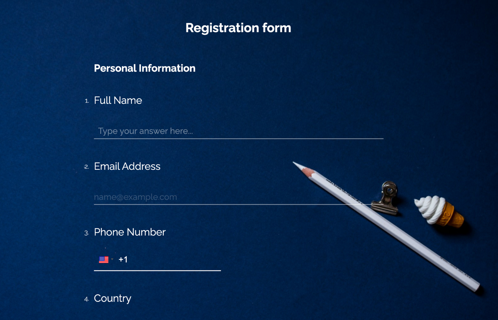 Online registration form