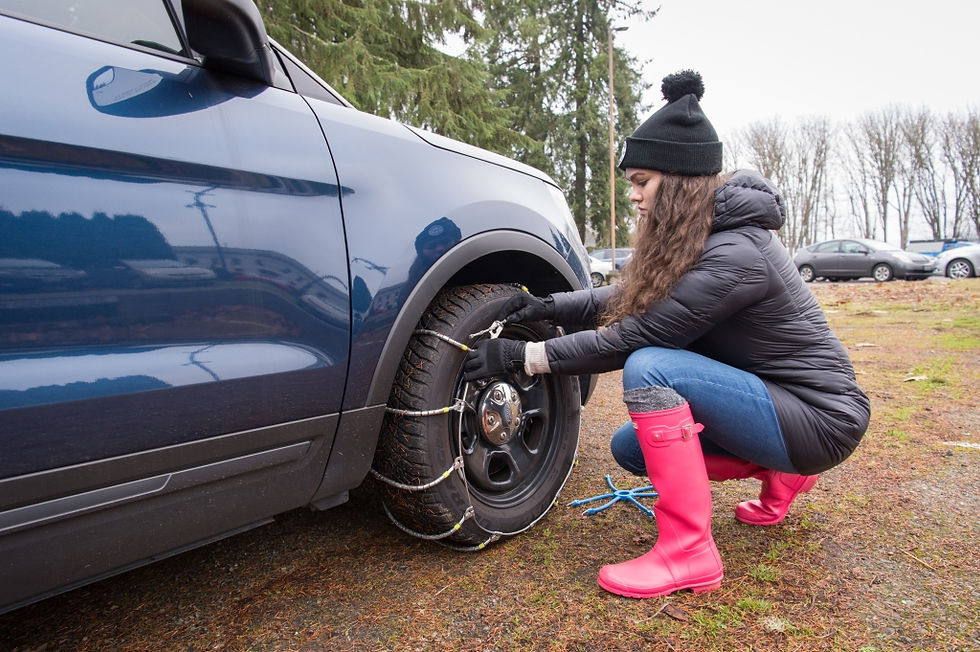 woman working with tire chains