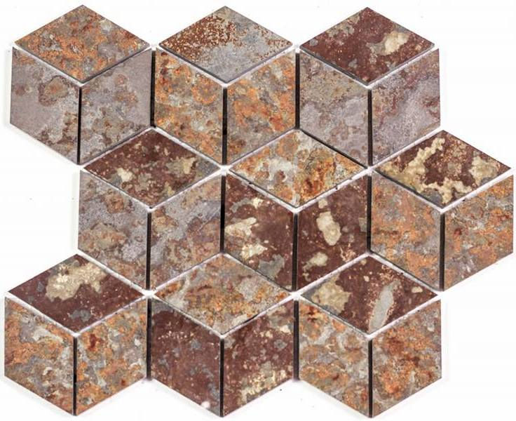 Mosaico Cubo 3D Ardosia Ferrugem 2